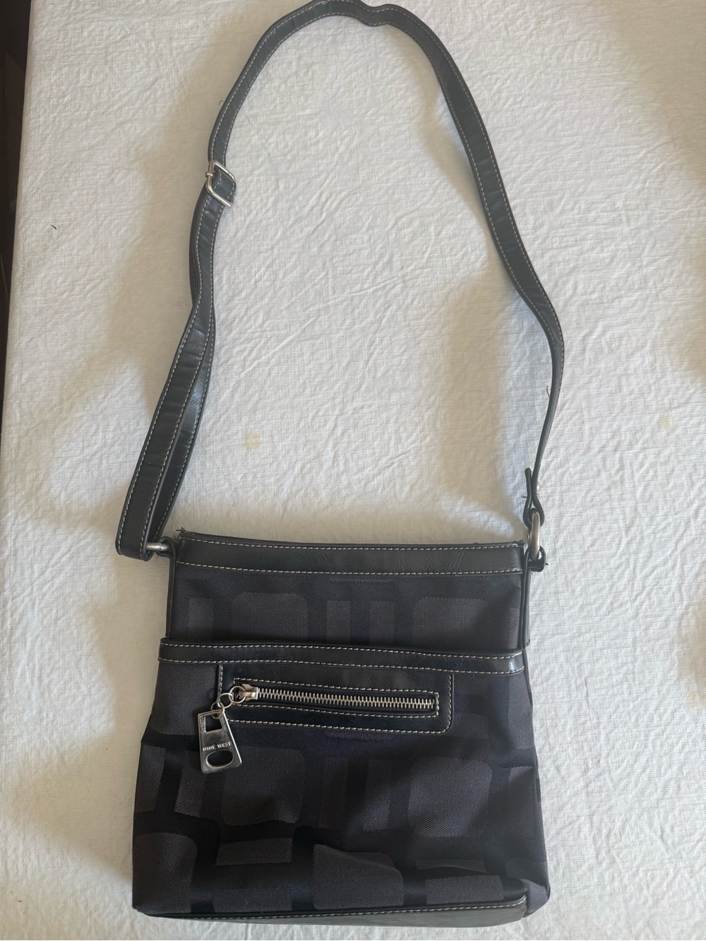 Nine West Black Shoulder Messenger Bag with Silver Hardware
